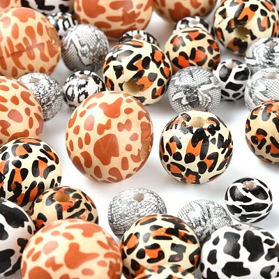 70Pcs 7 Style Printed Natural Wooden Beads WOOD-LS0001-44-1