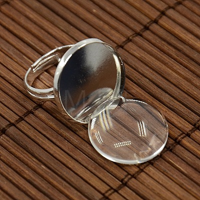 18mm Clear Domed Glass Cabochon Cover and Brass Pad Ring Bases for DIY Portrait Ring Making DIY-X0130-S-1
