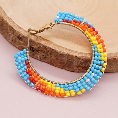 Handmade Glass Seed Beads Hoop Earrings HZ1102-1