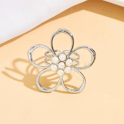 304 Stainless Steel with Plastic Pearl Finger Rings WG08B6B-01-1
