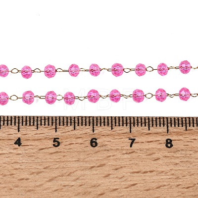 304 Stainless Steel with Glass Faceted Rondelle Bead Handmade Link Chain Birth Stone Necklaces for Women NJEW-G195-01G-05-1