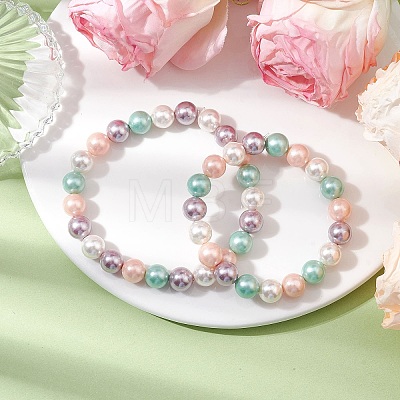 2Pcs Mother's Day 8mm Round Polished Shell Pearl Jewelry BJEW-JB10878-1