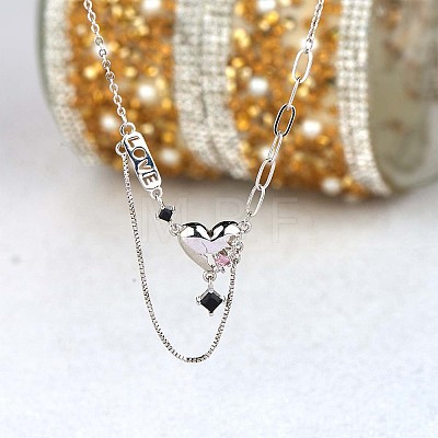Pink Cubic Zirconia Heart & Word Love Pendant Necklace JN1076A-1