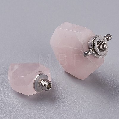 Hexagon Natural Rose Quartz Perfume Bottle Pendants G-H241-03F-P-1