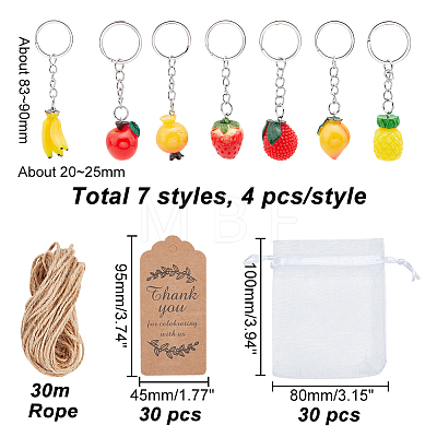   28Pcs 7 Style Fruit Resin Pendants Keychains KEYC-PH0001-60-1