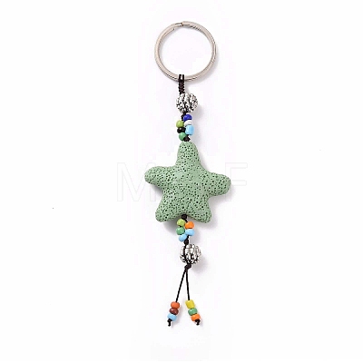 Star Natural Lava Rock Beads Keychain KEYC-O011-06M-1