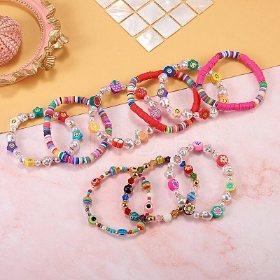 Flower Fruit Theme Beads Stretch Bracelets Set BJEW-SW00013-1