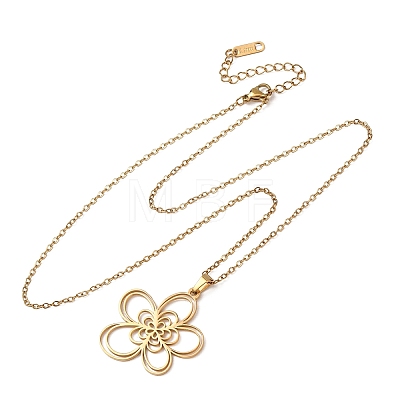 304 Stainless Steel Flower Pendant Cable Chain Necklaces for Men Women NJEW-K308-05B-G-1