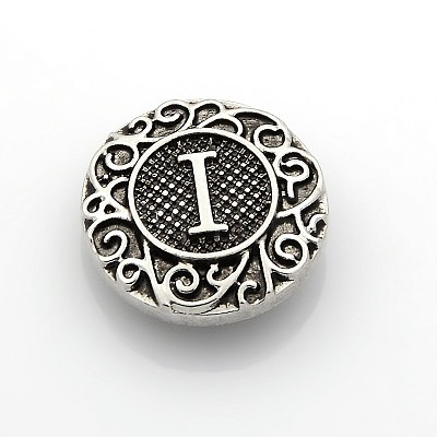 Antique Silver Tone Zinc Alloy Enamel Letter Jewelry Snap Buttons SNAP-N010-86I-NR-1
