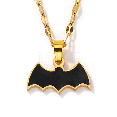 Stainless Steel Enamel Halloween Bat Pendant Dapped Chain Necklaces EL6242-1