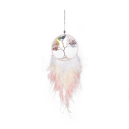 Iron Woven Web/Net with Feather Pendant Decorations LS-AJEW-B017-24-1