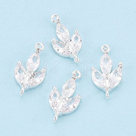 Brass Pave Clear Cubic Zirconia Leaf Links Connector Charms KK-D024-08S-1