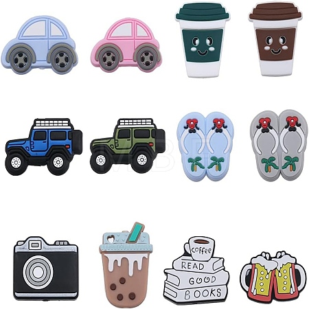 12Pcs 12 Style Food Grade Eco-Friendly Silicone Focal Beads SIL-SC0001-36-1