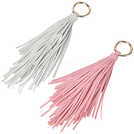 2Pcs 2 Colors PU Leather Tassel Pendan Keychains FIND-CL0001-88B-1
