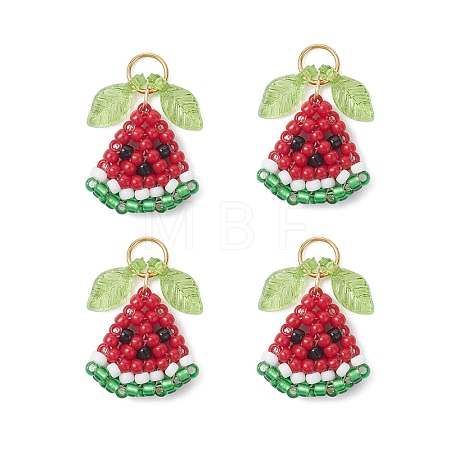 Glass Seed Beaded Triangle Watermelon Pendants PALLOY-MZ01017-1