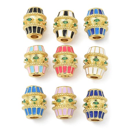 Barrel Brass Micro Pave Cubic Zirconia Spacer Beads KK-U050-11G-01-1