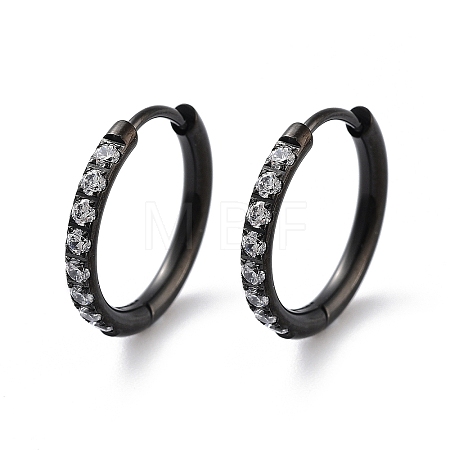 Ion Plating(IP) 316 Surgical Stainless Steel Pave Clear Cubic Zirconia Hoop Earrings Women EJEW-A109-01C-EB-1