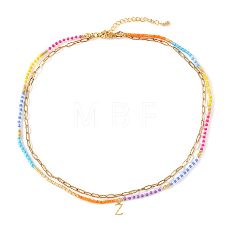 Colorful Glass Seed Beaded Initial Pendant Double Layer Necklaces QS3881-26-1