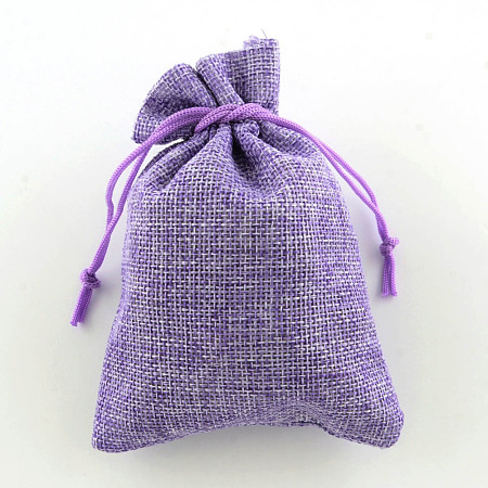 Polyester Imitation Burlap Packing Pouches Drawstring Bags ABAG-R004-14x10cm-08-1