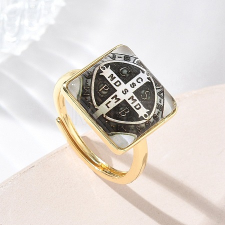 Brass Epoxy Cuff Open Rings for Women RJEW-K264-17G-01-1