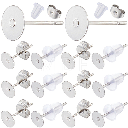 300Pcs 304 Stainless Steel Flat Round Blank Peg Earring Post STAS-SC0007-33C-1