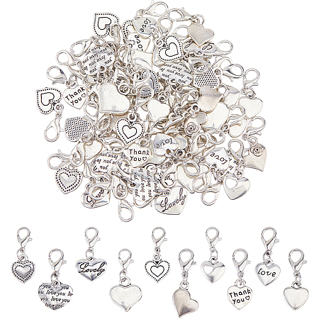 60Pcs 10 Styles Valentine's Day Heart Alloy Pendant Decorations HJEW-FH00290-1