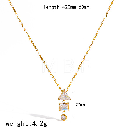 304 Stainless Steel Pave Clear Cubic Zirconia Pendant Necklaces for Women WGBFE42-05-1