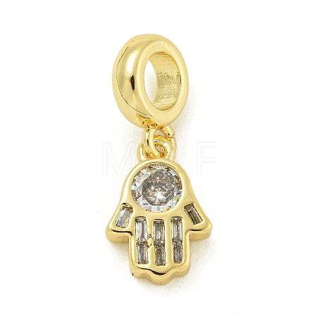 Rack Plating Brass Micro Pave Clear Cubic Zirconia European Dangle Pendants KK-Z067-28G-1
