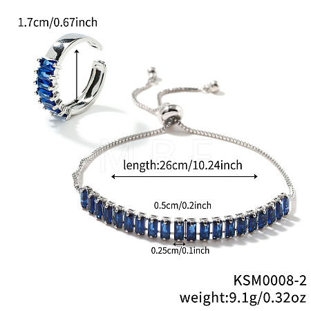 Elegant Fashion Rectangle Brass Rhinestone Slider Bracelets & Cuff Rings Sets TK3165-1-1