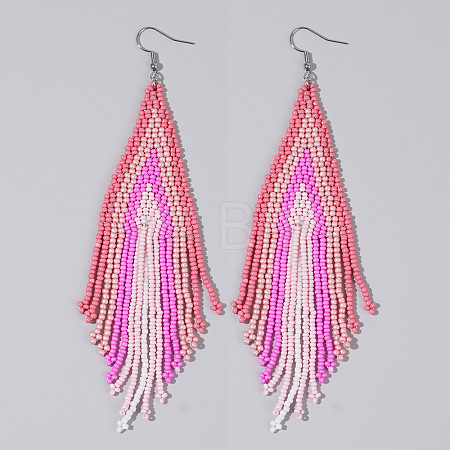 Handmade Glass Seed Beads Tassel Dangle Earrings EN2812-8-1