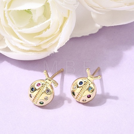 Brass Micro Pave Colorful Cubic Zirconia Stud Earrings EJEW-C186-19G-02-1
