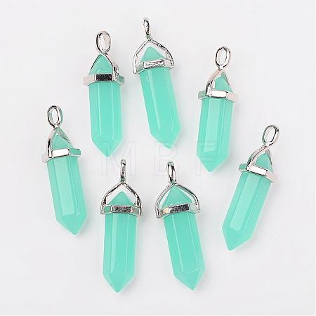 Bullet Imitation Jade Glass Pointed Pendants G-F295-01C-1