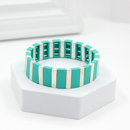 Baking Paint Alloy Rectangle Beaded Stretch Bracelets FS-WGFC15B-05-1