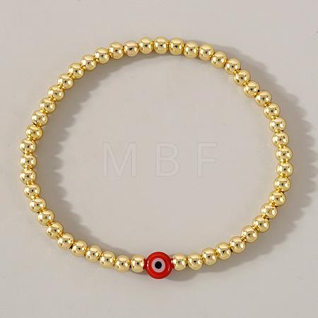 Golden Brass Round Beads Stretch Bracelets ZL1775-3-1