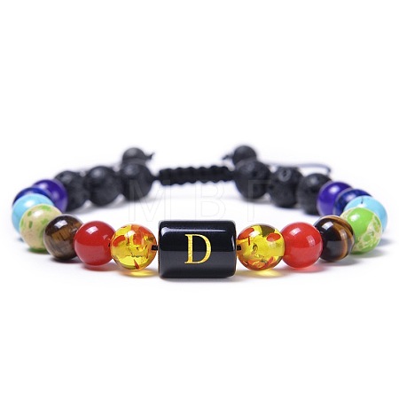 7 Chakra Natural Mixed Gemstone & Lava Rock & Glass Beads Ajustable Bracelets MO5857-4-1