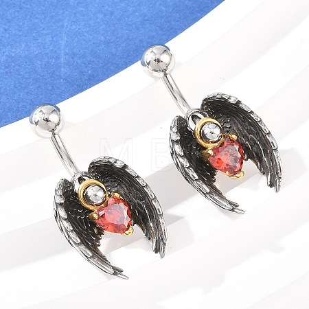 316 Stainless Steel Pave Red Cubic Zirconia Curved Barbell Dangle Belly Rings AJEW-C044-03-1