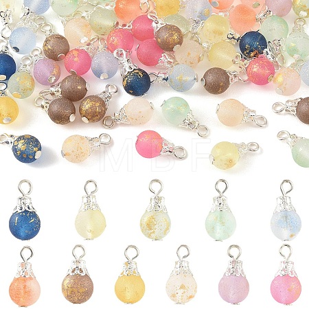 110Pcs 11 Colors Baking Paint Glass with Gold Powder Pendants PALLOY-YW00212-1