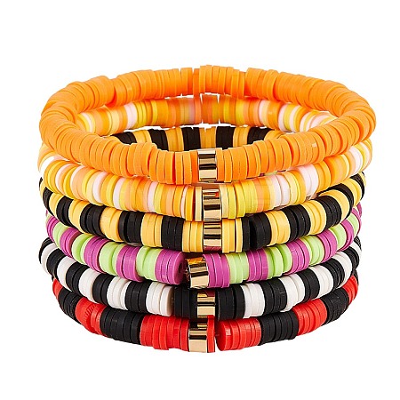 Handmade Polymer Clay Heishi Beads Stretch Bracelets Sets BJEW-JB05902-10-1