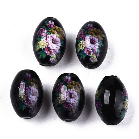 Printed & Spray Painted Opaque Glass Beads GLAA-S047-07B-D02-1
