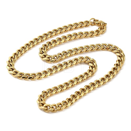 Ion Plating(IP) 304 Stainless Steel Cuban Link Chain Necklace for Men Women NJEW-C013-01G-1