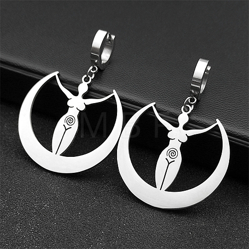 304 Stainless Steel Mythology Moon Goddess Amulet Hoop Earrings for Women EJEW-S239-02P-1