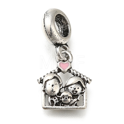 Rack Plating Alloy Pink Enamel European Dangle Charms PALLOY-A009-09AS-1