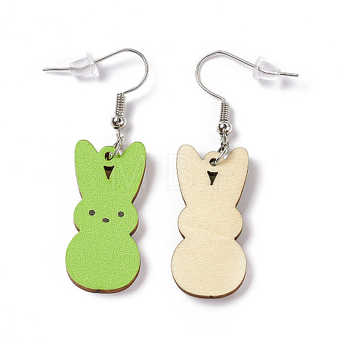 Rabbit Wooden Dangle Earrings EJEW-D189-01B-1