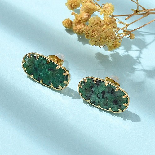 304 Stainless Steel Turquoise Oval Stud Earrings for Women EJEW-R010-01G-01-1