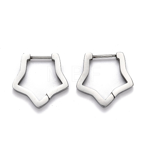 Tarnish Resistant 304 Stainless Steel Star Huggie Hoop Earrings STAS-J033-06P-1