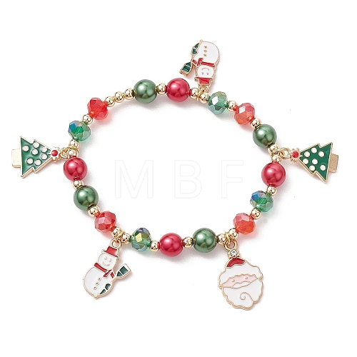 Alloy Enamel Santa Claus Christmas Tree Charm Bracelets BJEW-TA00465-1