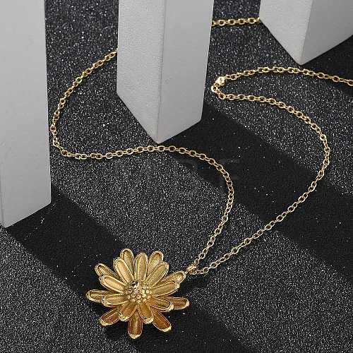 304 Stainless Steel Sunflower Pendant Cable Chain Necklaces for Women NJEW-R011-02G-1