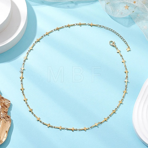 304 Stainless Steel Cross Link Chain Necklaces for Women NJEW-JN05118-01-1