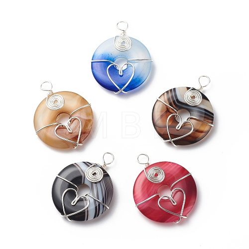 Natural Striped Agate/Banded Agate Pendants PALLOY-JF01819-02-1