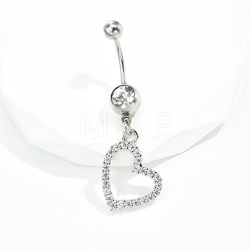 Minimalist Fashion Brass Cubic Zirconia Heart Belly Button Rings for Women JF4184-1